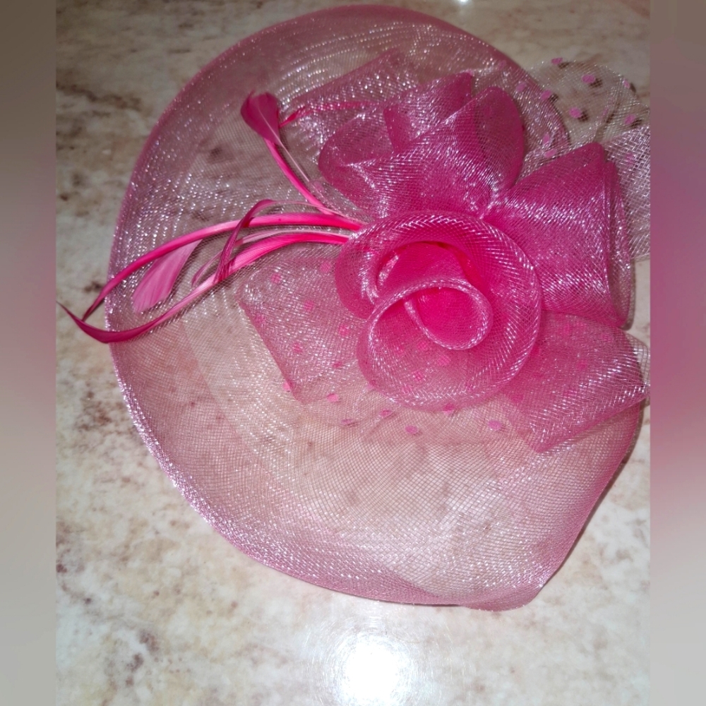🛍Pink Fascinator Hat Mesh Flower Head WEAR Tea Party